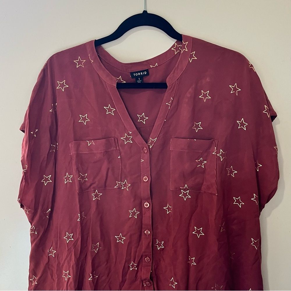 Torrid Pink Flutter Sleeve Button Down Blouse - image 2